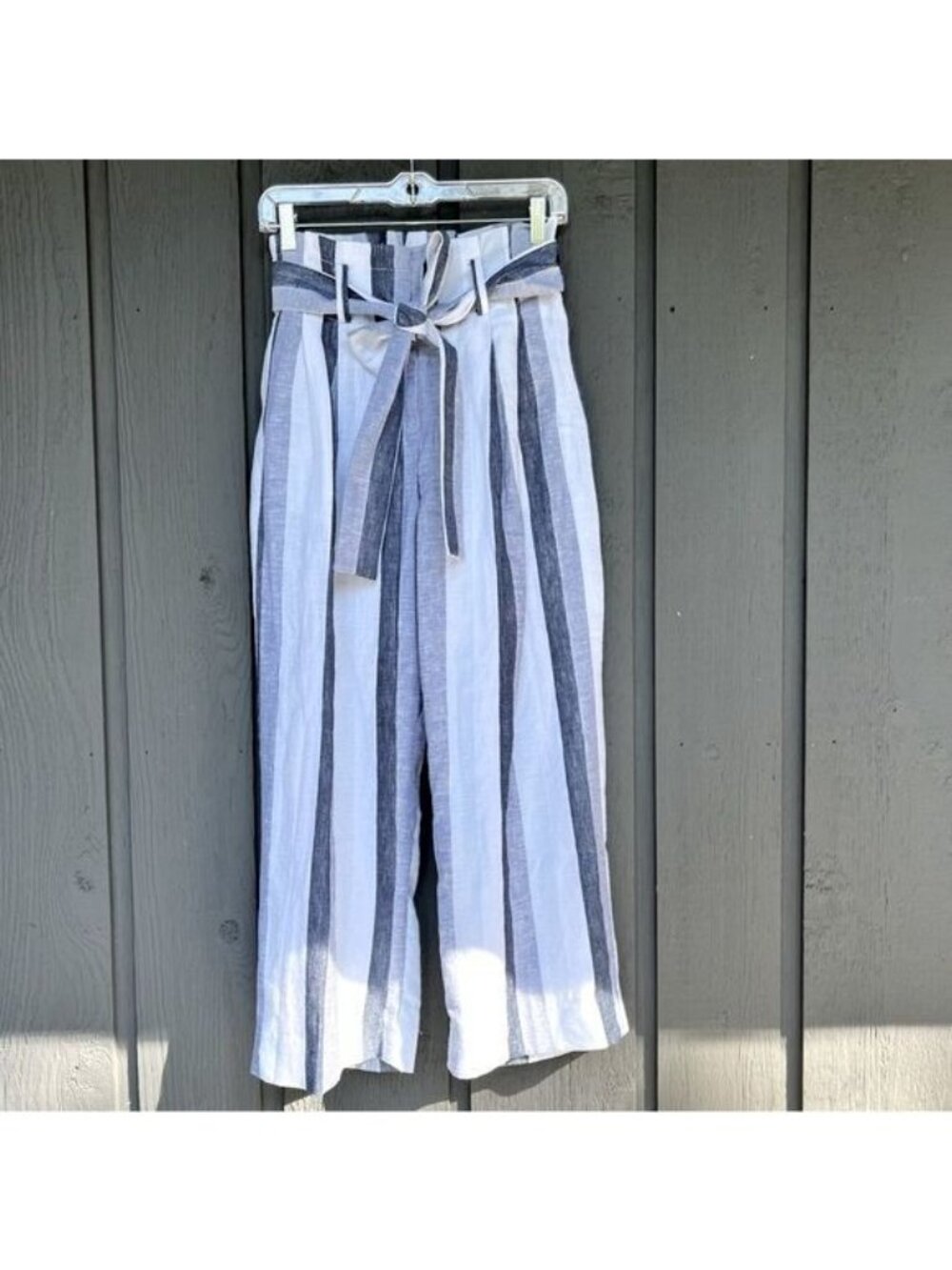 J.Crew Point Sur Paper Bag Linen Striped Wide Leg Pants L2547 Sz 00 NWOT - Picture 7 of 13